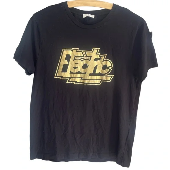 SANDRO ELECTRIC GRAPHIC CREWNECK WOMENS BLACK T-SHIRT | SIZE S/M - Picture 4 of 6
